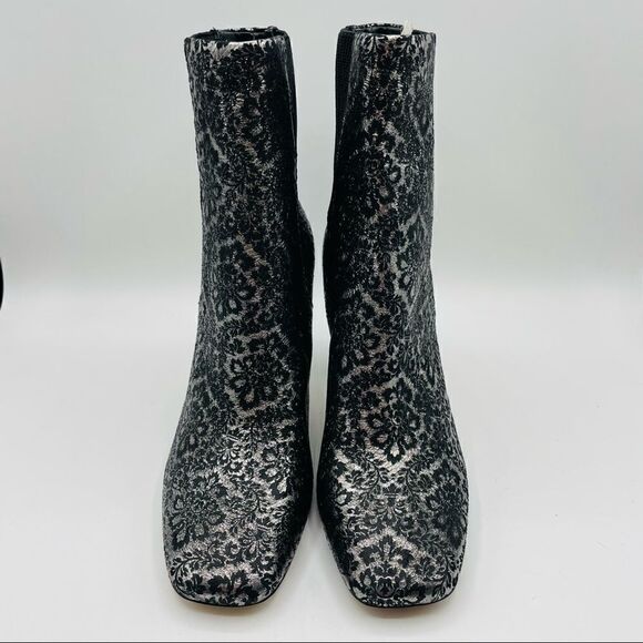 NWT - Donald J. Pliner Rhys Metallic Silver Leather Floral Brocade Ankle Boots - Picture 2 of 5